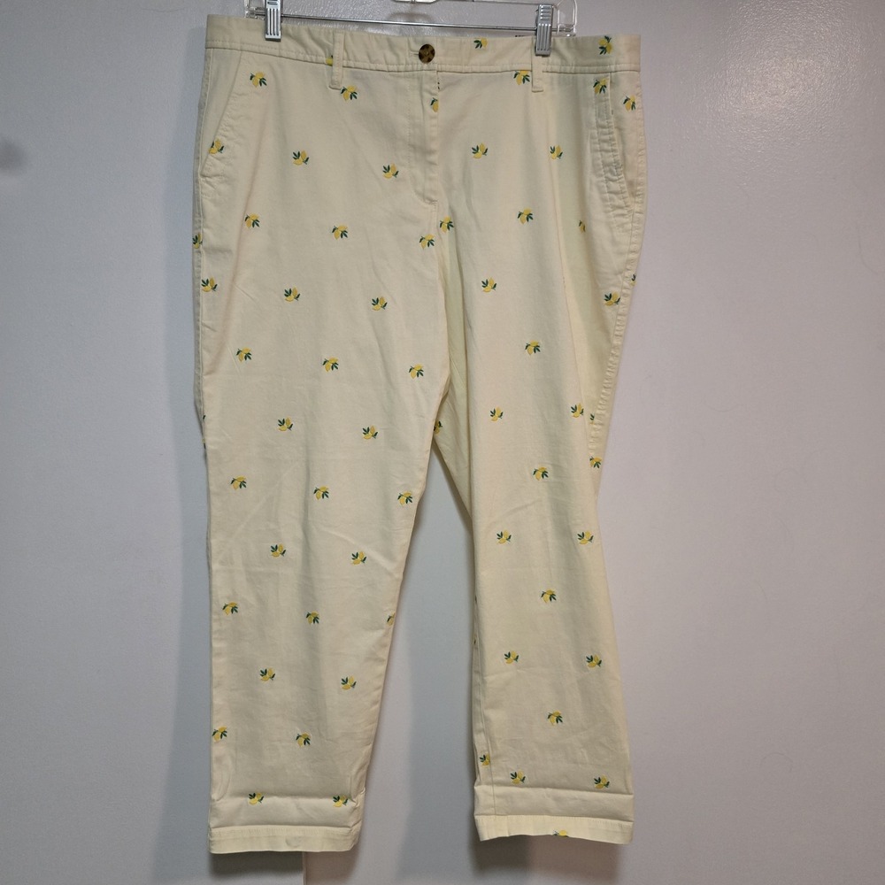 Talbots Size 14P Yellow Embroidered Lemon Ankle Pants Relaxed Chino NEW